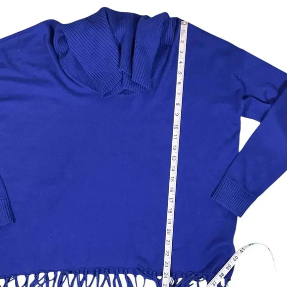 Michael Kors Women's OX Amalfi Blue Cowl Neck Long Sleeve Fringe Sweater Size L - Picture 9 of 12